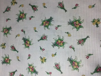 Flower Bouquet On Gingham - Marcus Brothers - Cotton Fabric - Vintage OOP • $3.25