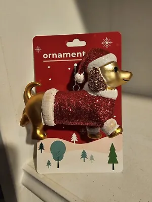 Gold Dachshund With Red Knit Cap & Sweater Ornament • $8.98