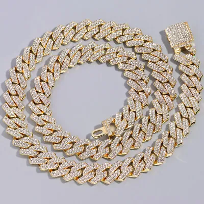 Mens Miami Cuban Link Chain HEAVY Gold Plated Stainless Steel Bling Iced • $20.21