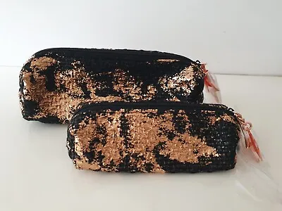 MAC / M.A.C  Black/Rose Gold  Vanity Make-Up/ Toiletry Bag SETS OF 2 • £12.99