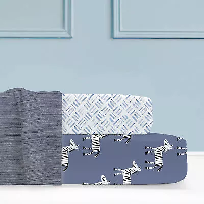 Lambs & Ivy 3-Piece Navy Blue Zebra/Crosshatch Organic Crib Bedding Set Bundle • $79.99