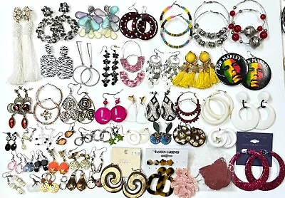 Huge Lot 54 Pairs Vintage Mod Colorful Pierced Hoop Dangle Earrings #W26 • $9.99