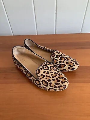 J.Crew Leather Leopard Calf Hair Loafers Flats Shoes Womens 7 J Crew • $22