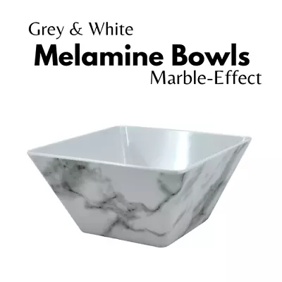 2 Piece Modern Small/Large Grey & White Melamine Kitchen Bowl Set Marble-Effect • £16.89