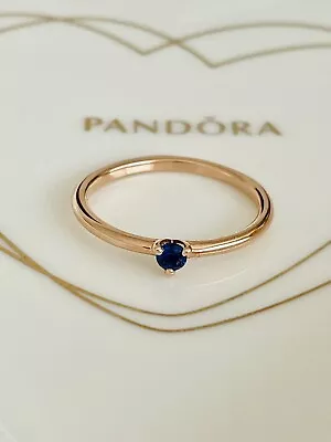 💙 PANDORA Rose Gold Ring Blue Sapphire Size 56 💝 Wonderful Gift 🎁 • £29.95