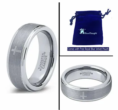 7mm Men Or Woman Tungsten Carbide Christian Prayer Cross Wedding Band Ring  • $22.46