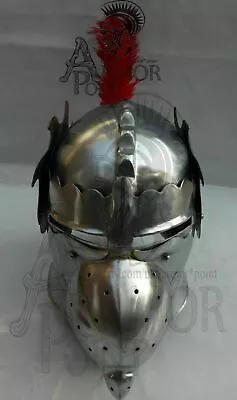 Steel Helmet Medieval Barbuta Helmet Knights Templar Crusader Eagle Armor Helmet • $308.67