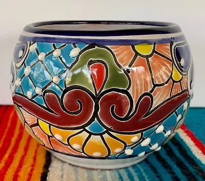 Mexican Ceramic Flower Pot Planter Folk Art Pottery Handmade Talavera #1 • $19.99