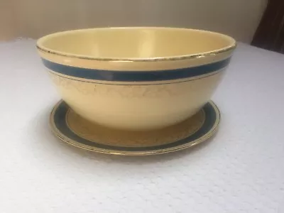 Vintage Homer Laughlin Promotional Mixing Bowl Blue Stripe W Matching Underplate • $29.99