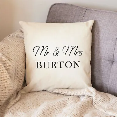 Personalised Mr & Mrs Name Cushion Couples New Home Wedding Anniversary Gift • £13.99