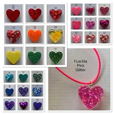 £3 • Buy Novelty Resin Glitter Or Sequin Extra Large Chunky Heart Pendant Cord Necklace