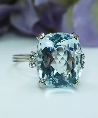 Vintage H Stern 7ct Cushion Aquamarine Diamond Ring 18K White Gold Designer Sign • $2799