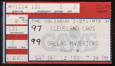 Basketball Ticket Cleveland Cavaliers 1991 12/14 Dallas Mavericks • $14.99