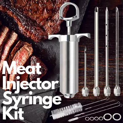 Stainless Steel Meat Injector Syringe 4 Marinade Injector Needles 2-oz Large • $21.78