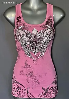 New VOCAL Womens CRYSTAL EMBELLISHED BARBIE PINK FLEUR TANK TOP SHIRT S Small • $35.10