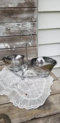 Vintage Dorothy Thorpe  Silver Mercury Glass Bowls Snack  Condiment Caddy Tray • $14.95