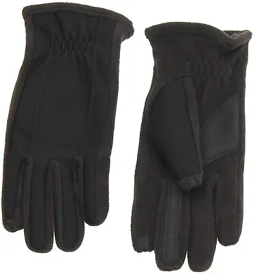 Isotoner Mens SmarTouch Stitched Winter Warm Gloves Fleece Lined Black MEDIUM • $12.98