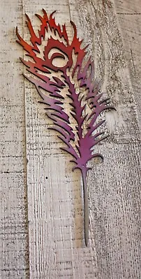 Peacock Feather - Metal Wall Art - Red/Orange & Purple 14  X 4 1/2  • $24.98