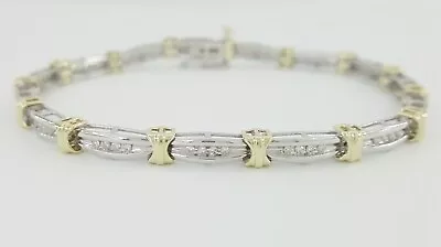 Round Cut Diamond 10k Two-Tone Yellow & White Gold 0.5 Ct Tennis Bracelet • $645