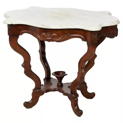 Antique Victorian Walnut & Marble Turtle Top Parlor Table Circa 1890 • $1160