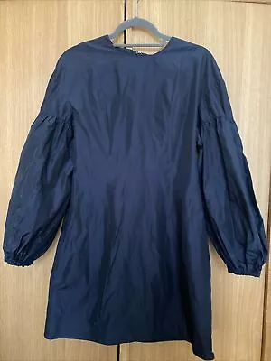 COS Dress Womens UK Size 12 Navy Blue Puff Sleeve Fit Flare Puff Sleeves • £19.99