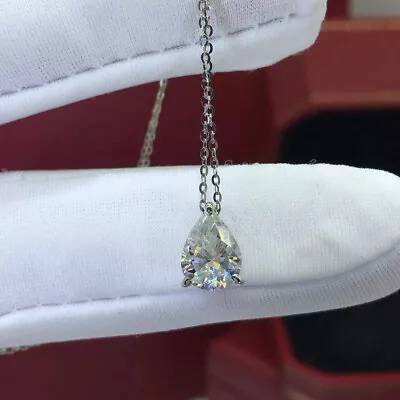 2Ct Pear VVS1 Diamond Solitaire Pendant 14K White Gold Finish 18  Free Chain • $18