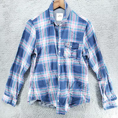 Hollister California Men's One Pocket Casual Blue Plaid Long Sleeve Shirt Size M • $11.56