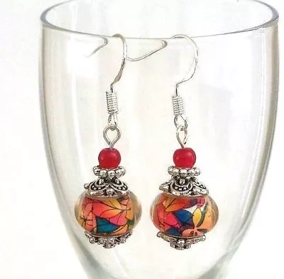 925 Sterling Silver Hook European Murano Glass Lampwork Beads Dangle Earrings Us • $12.50