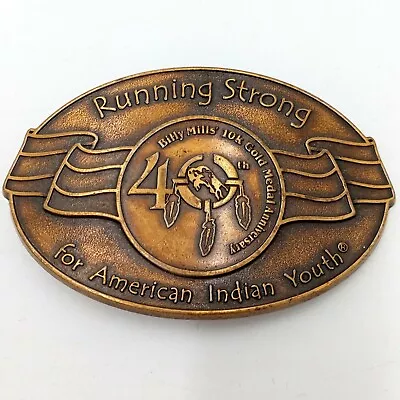 Running Strong Belt Buckle American Indian Youth Billy Mills Olympics Feathers • $18.99