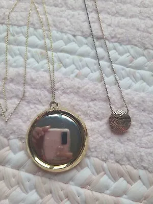 House Of Harlow 1960 Bronze Tholos Mosiac Necklace & Silver Gold Mirror Pendant • $24.99