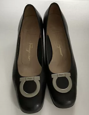 Salvatore Ferragamo Sanna Nero Nappa Calf Navy Shoes UK6 US 8 • £125