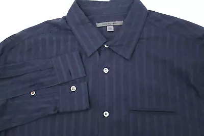 John Varvatos Shirt Mens L Roll Tab Button Up Long Sleeve Polka Dot Blue Striped • $18.36