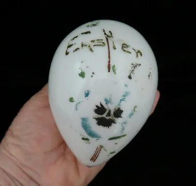 Large 4 1/4  Painted Antique Milk Glass Nesting Egg W/ Pontil  Easter  • $28