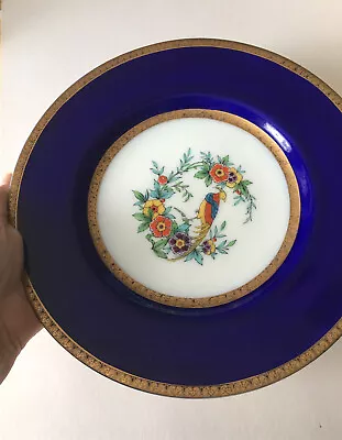 £45 • Buy MINTONS COBALT 27cm Gold ENCRUSTED  PLATE Pat 14095 ENAMELLED EXOTIC BIRD C1890