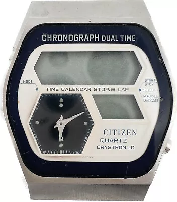 Vintage Citizen Crystron LC Chronograph Dual Time Men's Quartz Wristwatch • $20