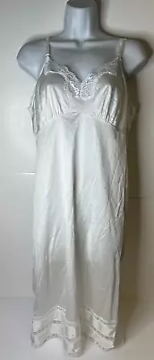 VTG Adonna White Nylon Full Slip Silky Chemise Lace Adjustable Straps Size 42 • $13.99