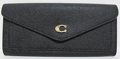 NEW Authentic Coach Wyn Crossgrain Leather Soft Envelope Wallet Black/Gold C2326 • $185.02