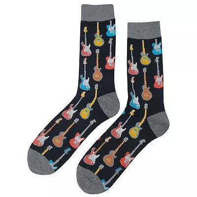 NWT Guitar Dress Socks Novelty Men 8-12 Black Crazy Fun Sockfly • $8.99