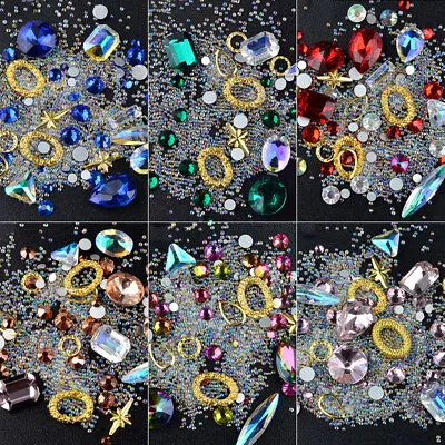 6 Boxes Crystal Nail Art Rhinestones FlatBack Glitter Diamond 3D Tips Decoration • $5.99