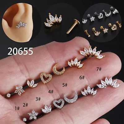 Tiny Crystal Tragus Helix Cartilage BAR Screw In Earring Flat Back Labret Monroe • $6.64