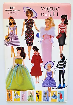 Vogue Craft Sew Pattern 611 Doll Clothes Gown Hat Gloves 11 1/2  Barbie UNCUT • $24.99