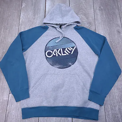 Oakley Hoodie Mens Medium Gray Blue Pullover Kangaroo Hoody Sweatshirt • $18.87