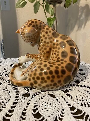 Vintage Cheetah Leopard Panther Cat Lomonosov Porcelain Ceramic Statue USSR • $100