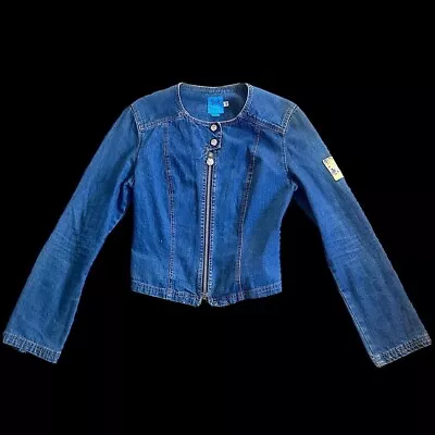 RARE VINTAGE 1990s COLLARLESS DENIM JACKET BY CHRISTIAN LACROIX SIZE XS • £19