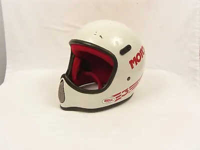 Vintage 1986 Bell MOTO 3 Moto Cross White Dirt Bike Helmet Size 7 1/4 Red Liner • $80
