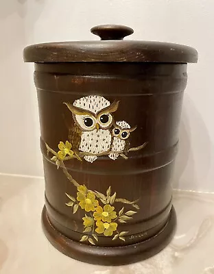 Mel’s Wood Specialties Hand Painted Wood Canister With Lid  Vintage OWLS • $10