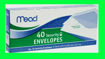 Mead SECURITY ENVELOPES No. 10 White 9.5  X 4.12  Printed Privacy Lining 40 Pack • $7.64