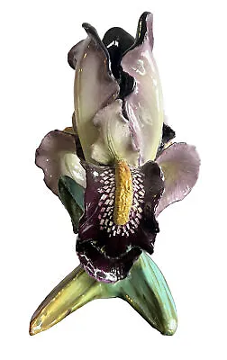 Antique Delphin Massier French Majolica Art Nouveau Iris Vase 12  Rare • $2294.25