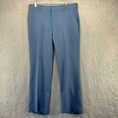 Vintage 70s Dress Slacks Men's 34x30 Blue Straight Leg Rockabilly Pockets Talon • $18.62