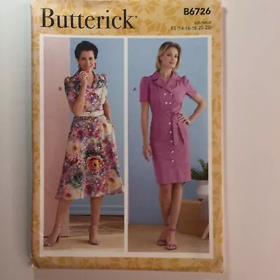 Butterick 6726 Shirt Dress Button Front Belt Retro Ladies New Uncut Pattern • £12.50
